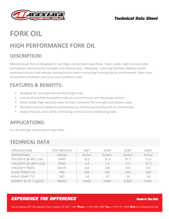Масло MAXIMA Вилочное (Fork Oil Standart Hydraulic) 1л 3wt / 5wt